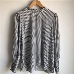 Zara Houndstooth Pattern Bishop Sleeve Top Blouse